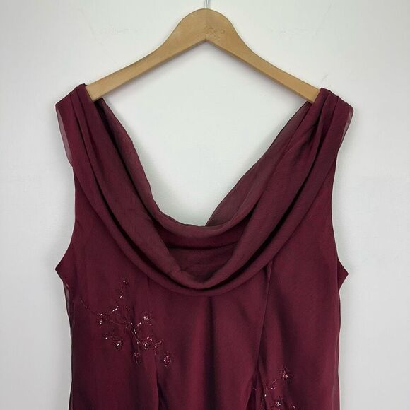 Alex Evenings Women’s Plus Size Burgundy Maroon Drape Beaded High Low Hem Dress - Picture 16 of 16